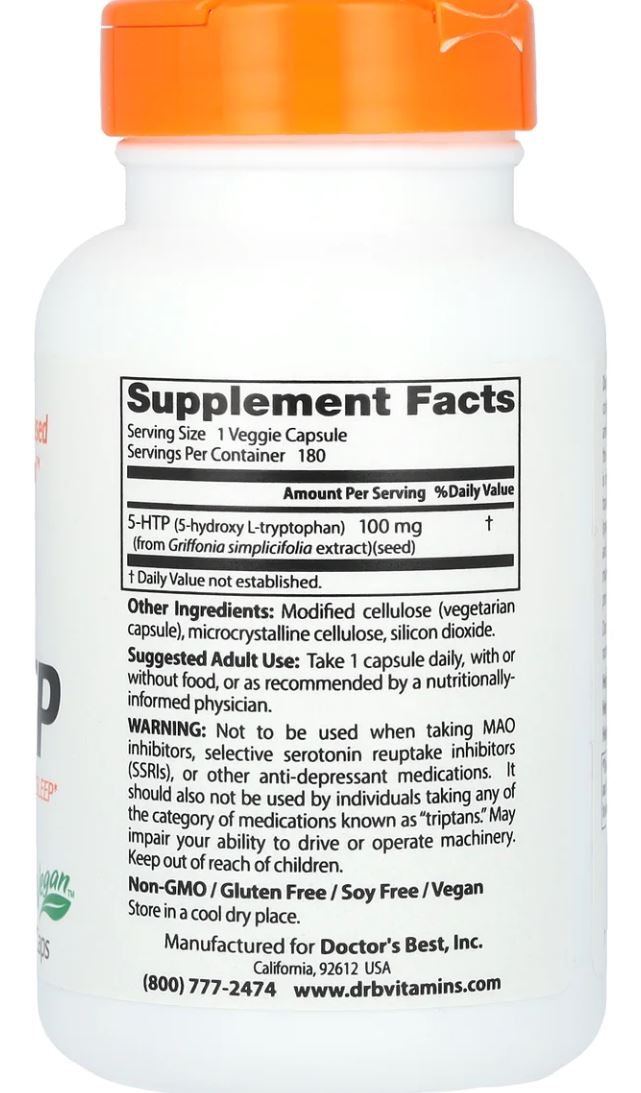 Doctor's Best 5-HTP 100mg 180 caps - Supplements4HealthDoctor's Best