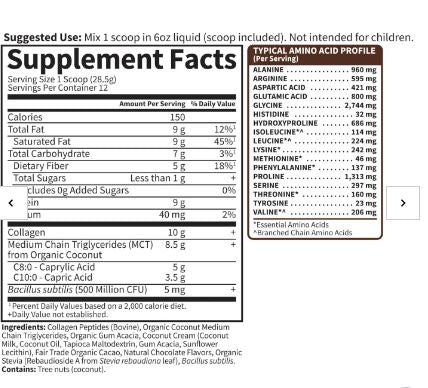 Garden of Life Grass fed collagen creamer Chocolate 342 grams - Supplements4HealthGarden of Life
